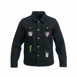 Men's Black Jacket with Unique Patches